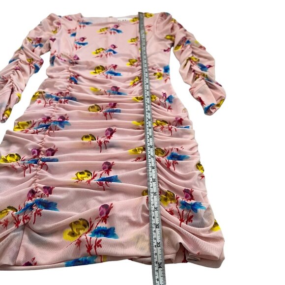 Ganni Floral Ruched Long Sleeve Stretch Mesh Bodycon Mini Dress Pink EU 36 US 4 - Picture 16 of 16